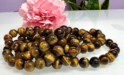 10mm Natural Tiger Eye Crystal Healing Stretch Bracelet 8"