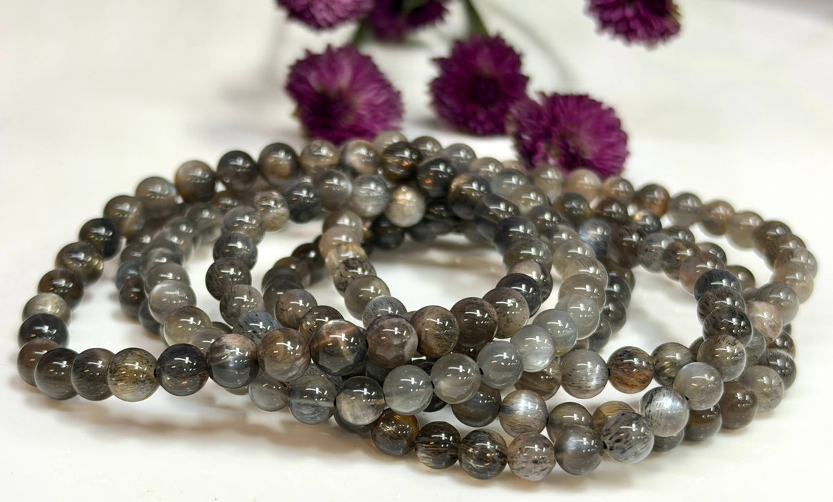Natural Black Moonstone 5-6mm Crystal Stretch Bracelet