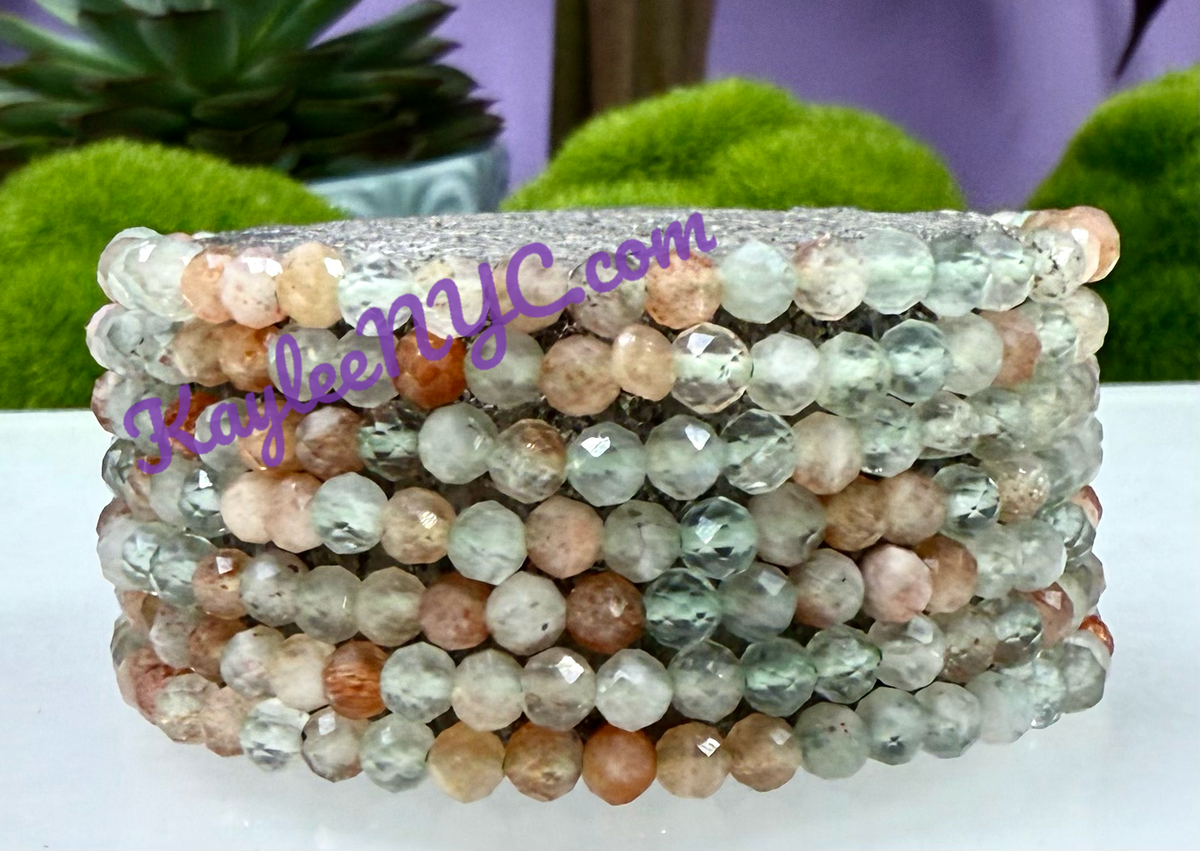 4mm Faceted Natural Arusha Sunstone Stretch Bracelets 7.5"