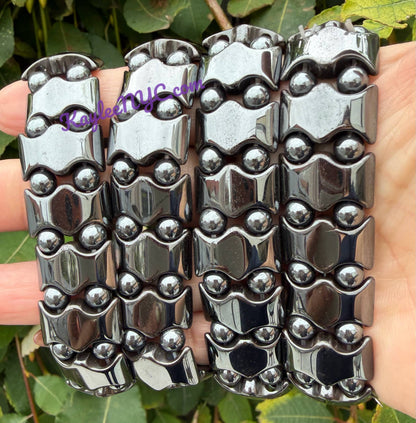 7.5” Natural Hematite Stretch Crystals Bracelet 15mm