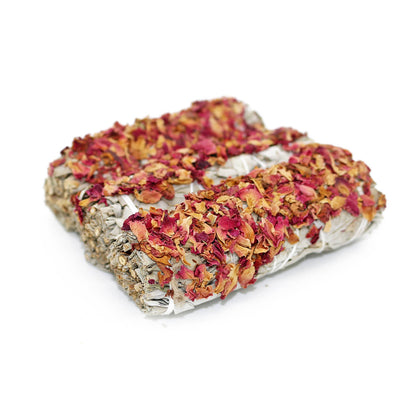 White Sage Smudge Stick, Floral - Wild Rose (4 in.)