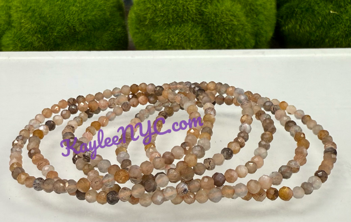 4mm Faceted Natural Black Moonstone Crystal Stretch Bracelet