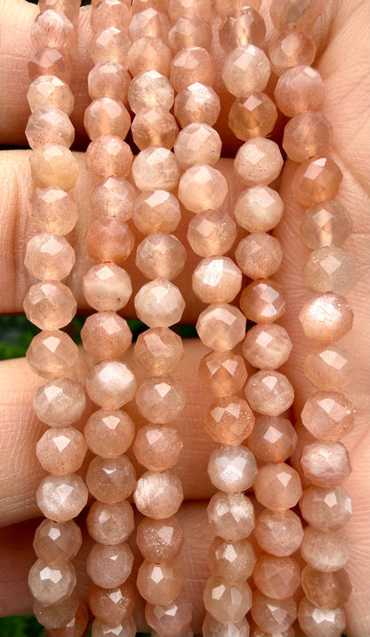 4mm Faceted Natural Peach Moonstone Stretch Bracelets 7.5"