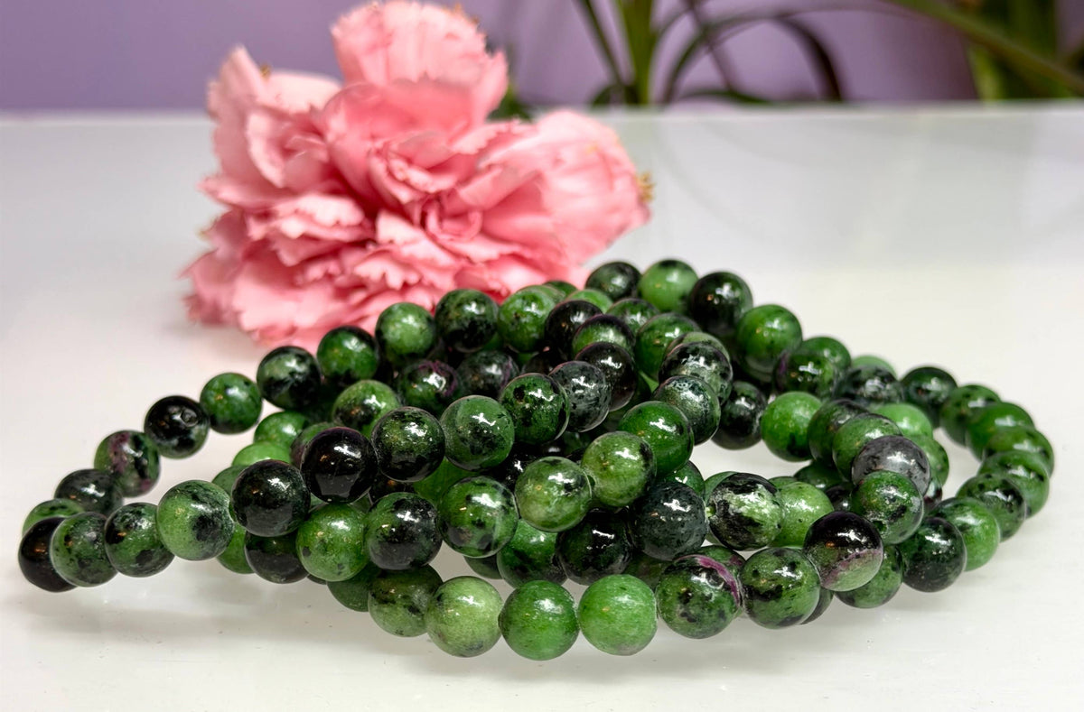 Natural Ruby Zoisite 8mm Crystal Healing Stretch Bracelet