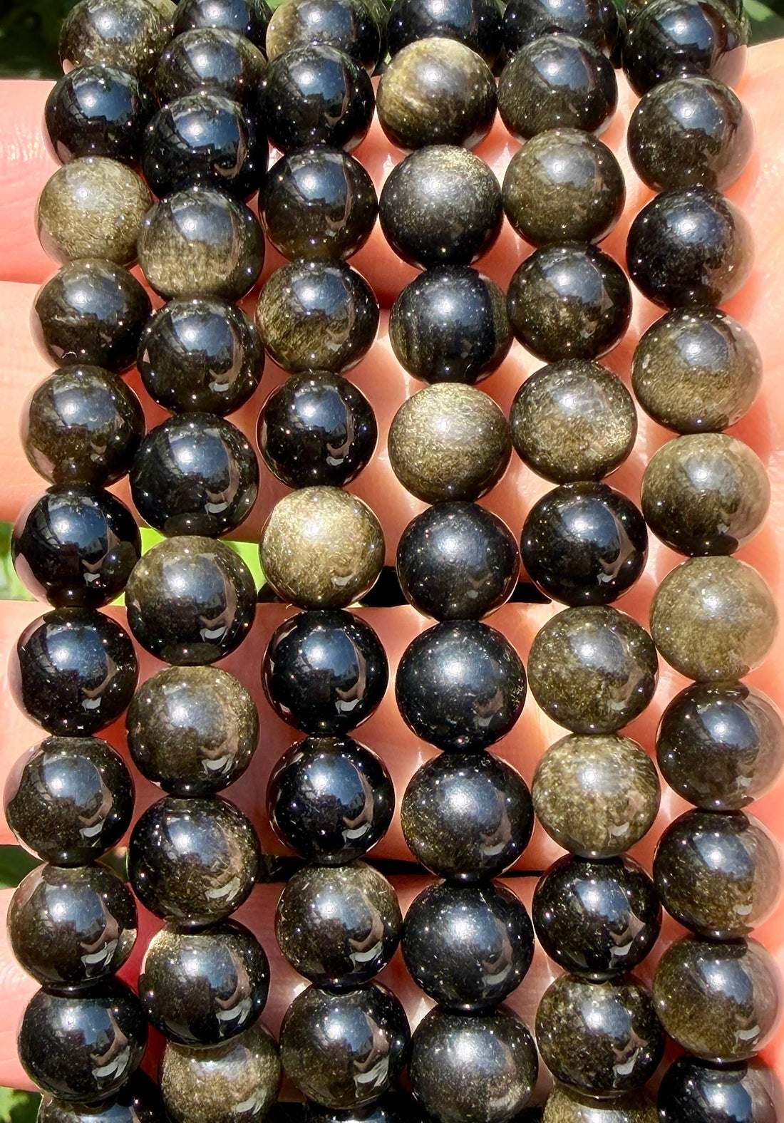 8mm Natural Gold Sheen Obsidian Crystal Stretch Bracelet