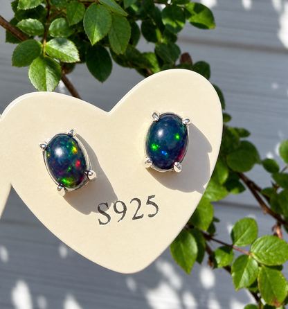 Black Opal Stud Earring 5x7mm