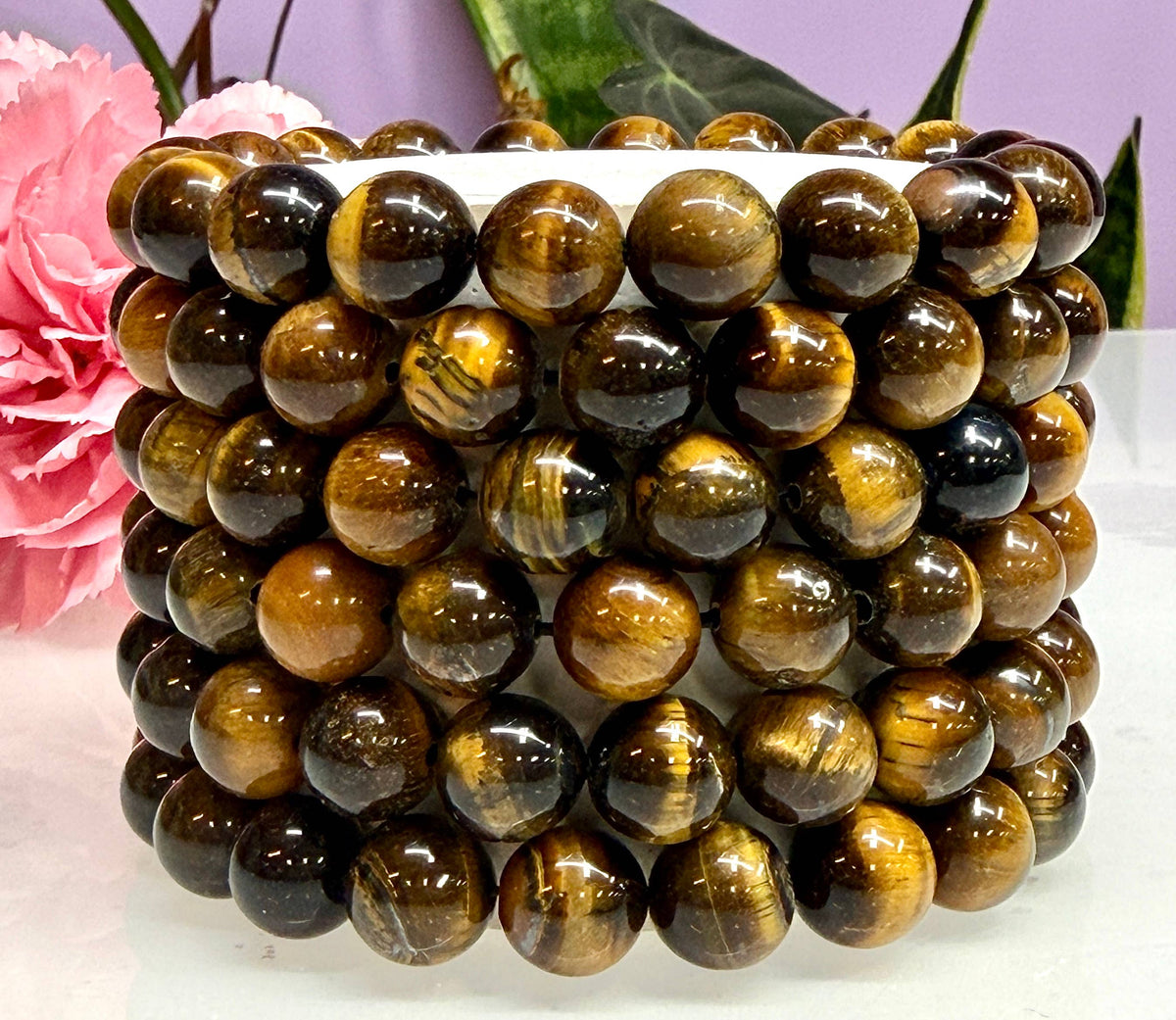 10mm Natural Tiger Eye Crystal Healing Stretch Bracelet 8"