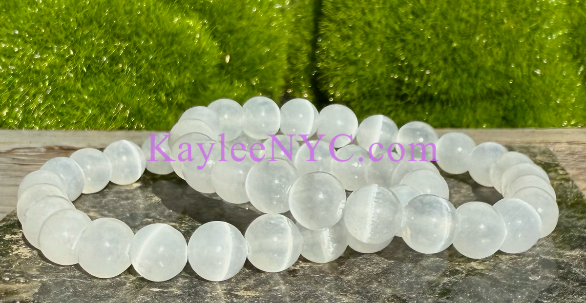 Natural Selenite 8mm Crystal Healing Stretch Bracelet 7.5"