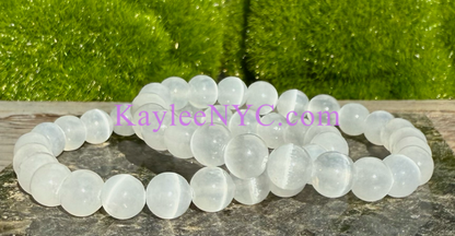 Natural Selenite 8mm Crystal Healing Stretch Bracelet 7.5"