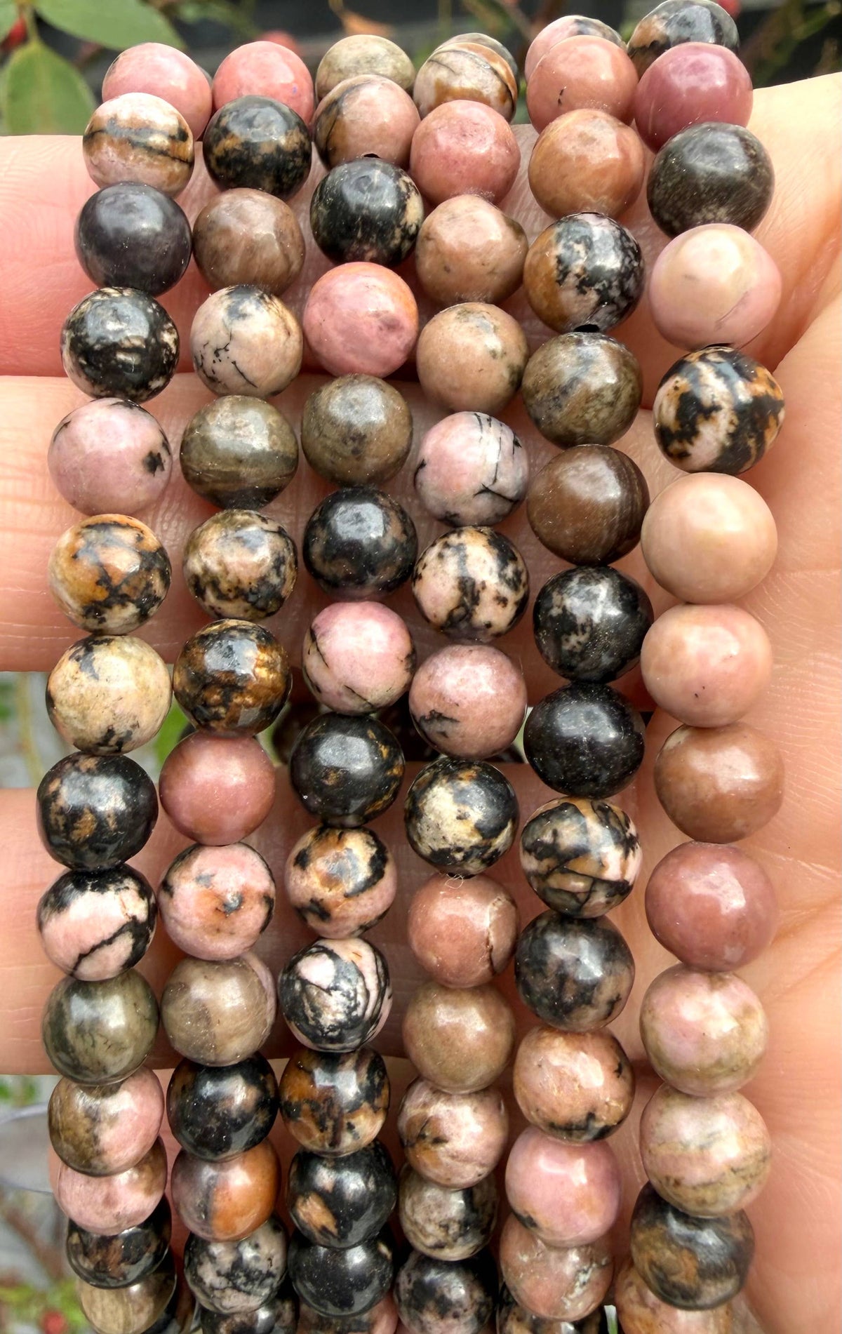 6mm Natural Rhodonite Crystal Healing Stretch Bracelet 7.5"