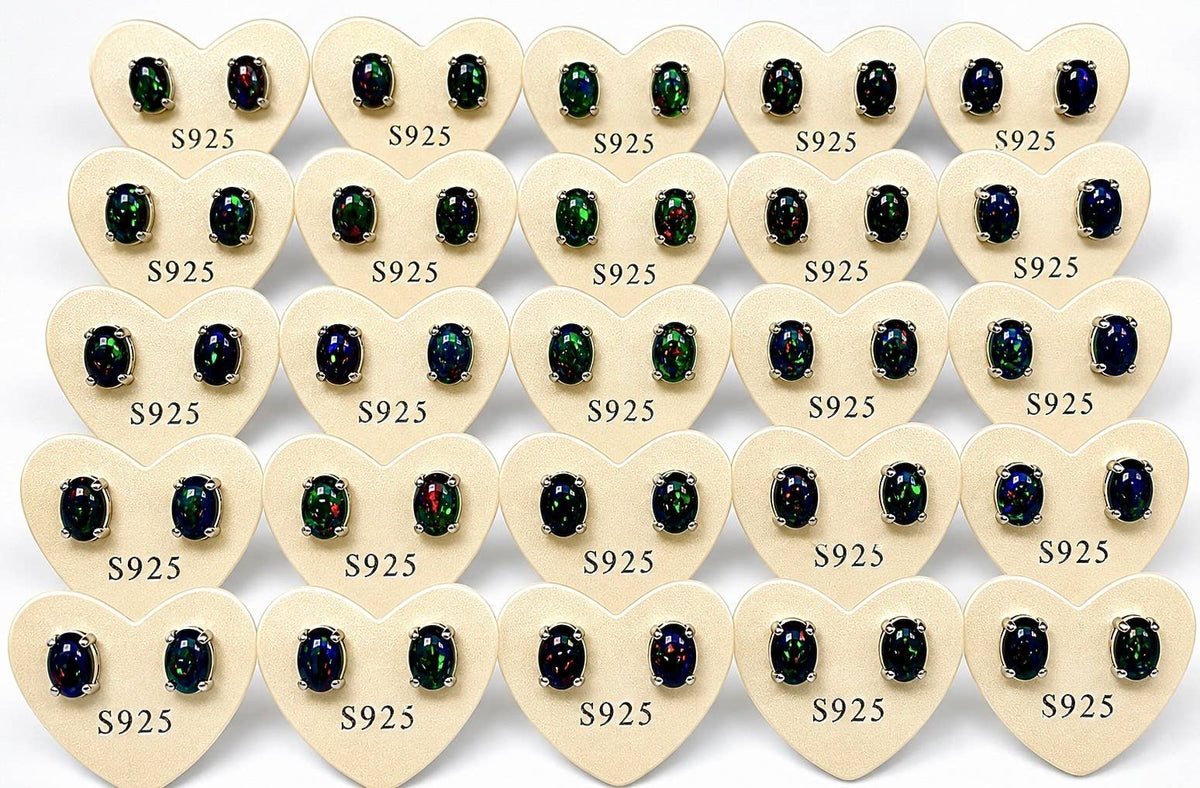 Black Opal Stud Earring 5x7mm