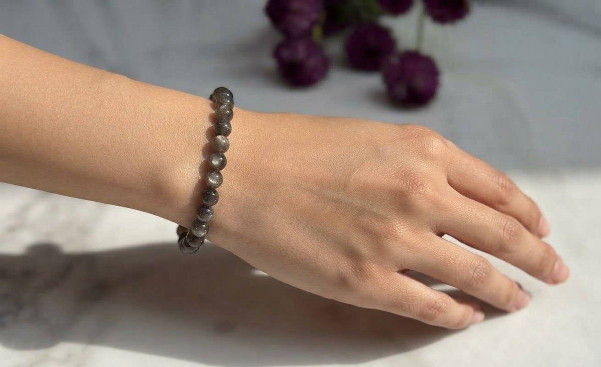 Natural Black Moonstone 5-6mm Crystal Stretch Bracelet
