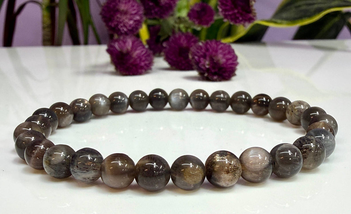Natural Black Moonstone 5-6mm Crystal Stretch Bracelet