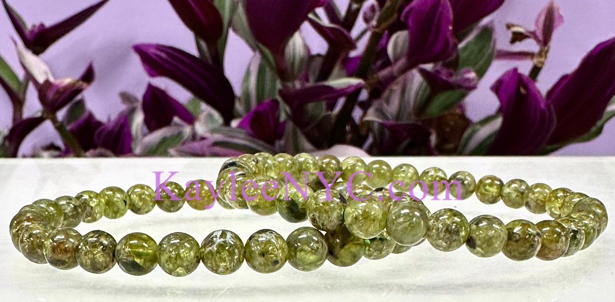 5-6mm Natural Peridot Crystal Healing Stretch Bracelet 7.5"