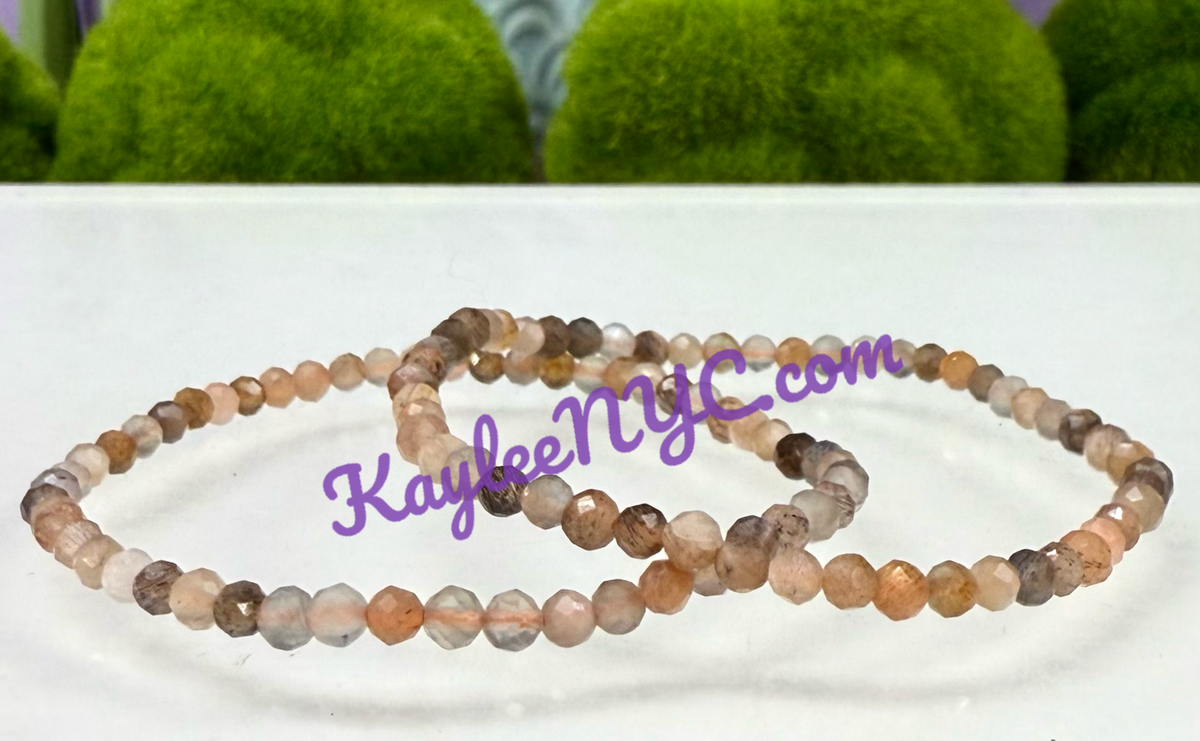 4mm Faceted Natural Black Moonstone Crystal Stretch Bracelet