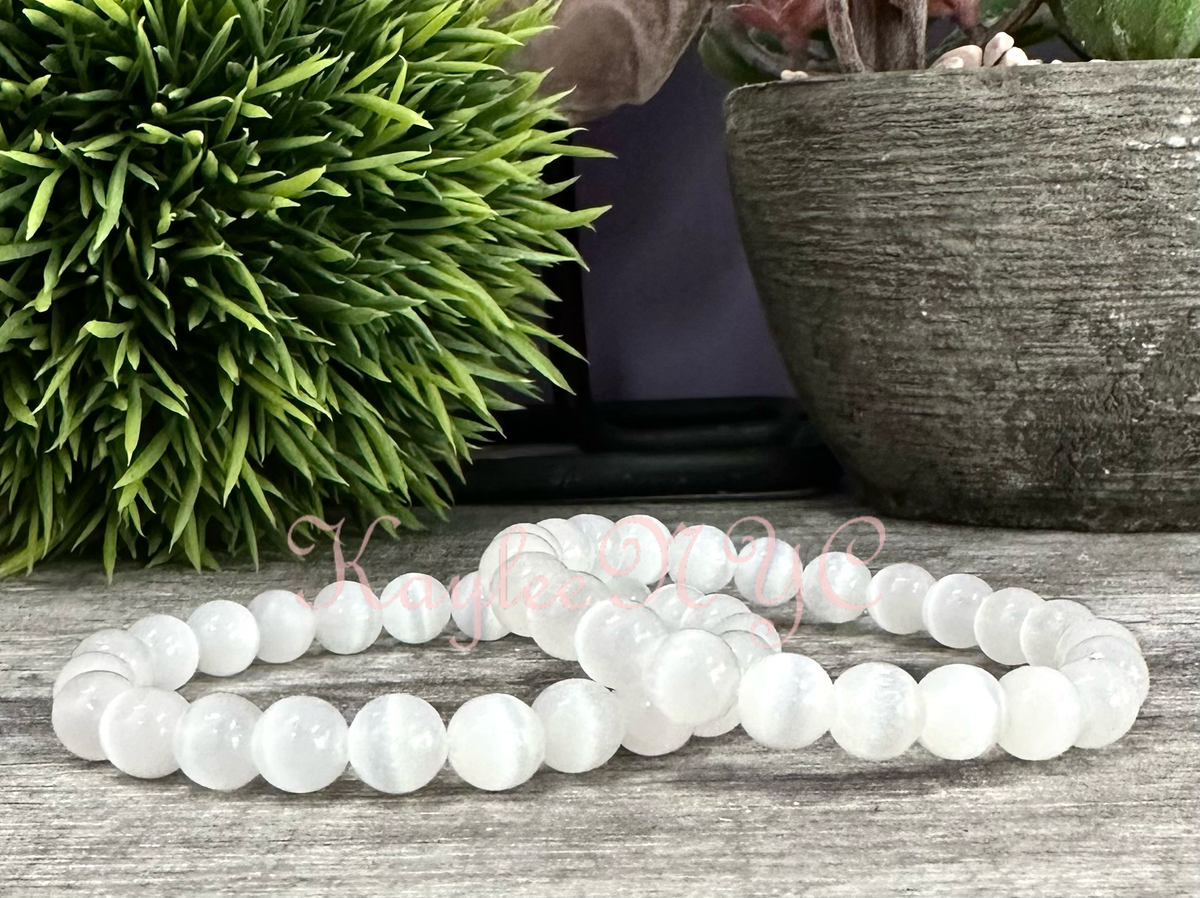 Natural Selenite 8mm Crystal Healing Stretch Bracelet 7.5"