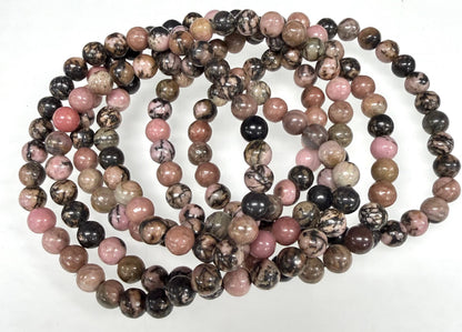 6mm Natural Rhodonite Crystal Healing Stretch Bracelet 7.5"