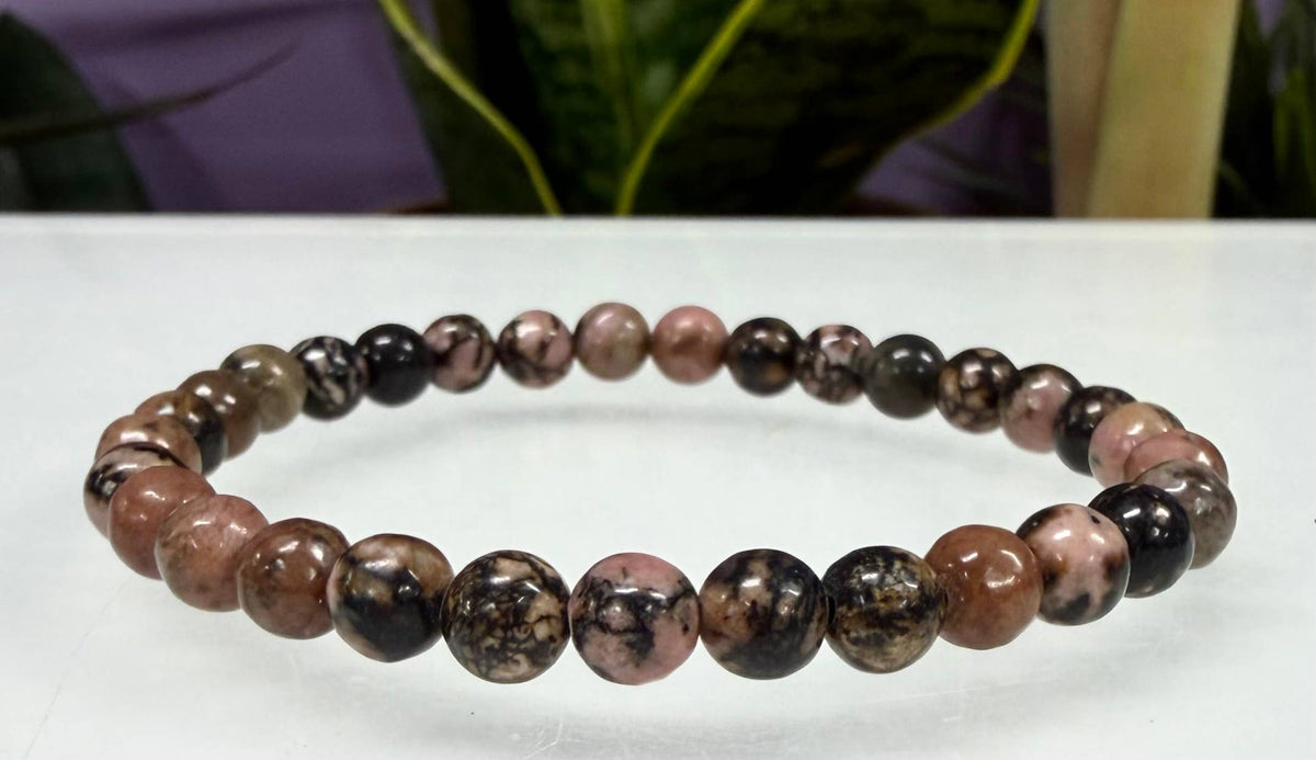 6mm Natural Rhodonite Crystal Healing Stretch Bracelet 7.5"